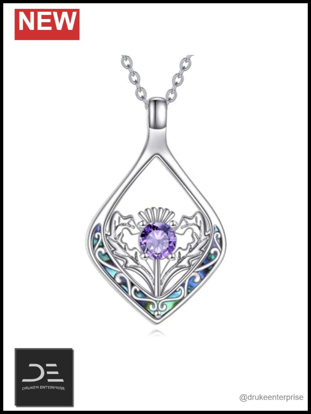 Scottish Thistle Necklace for Women - 925 Sterling Silver Celtic Amethyst